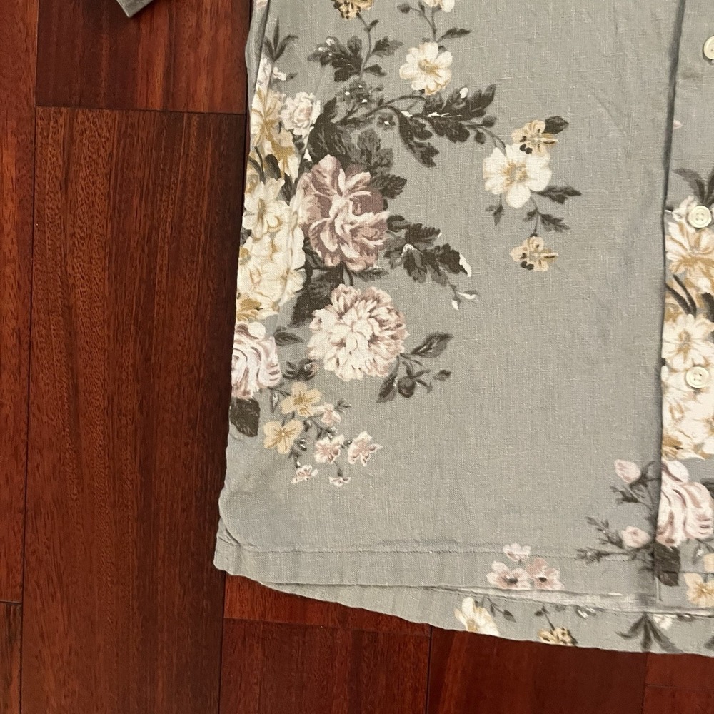 Abercrombie Fitch Shirt Mens Sage Small Summer Linen Blend Floral Camp Button Up - Picture 3 of 11